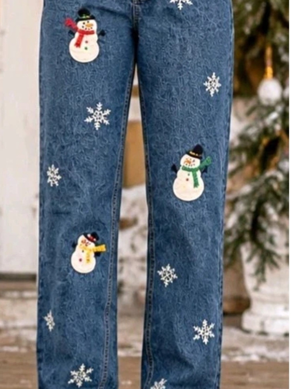 Blue Snowman Embroidered Women’s Jeans